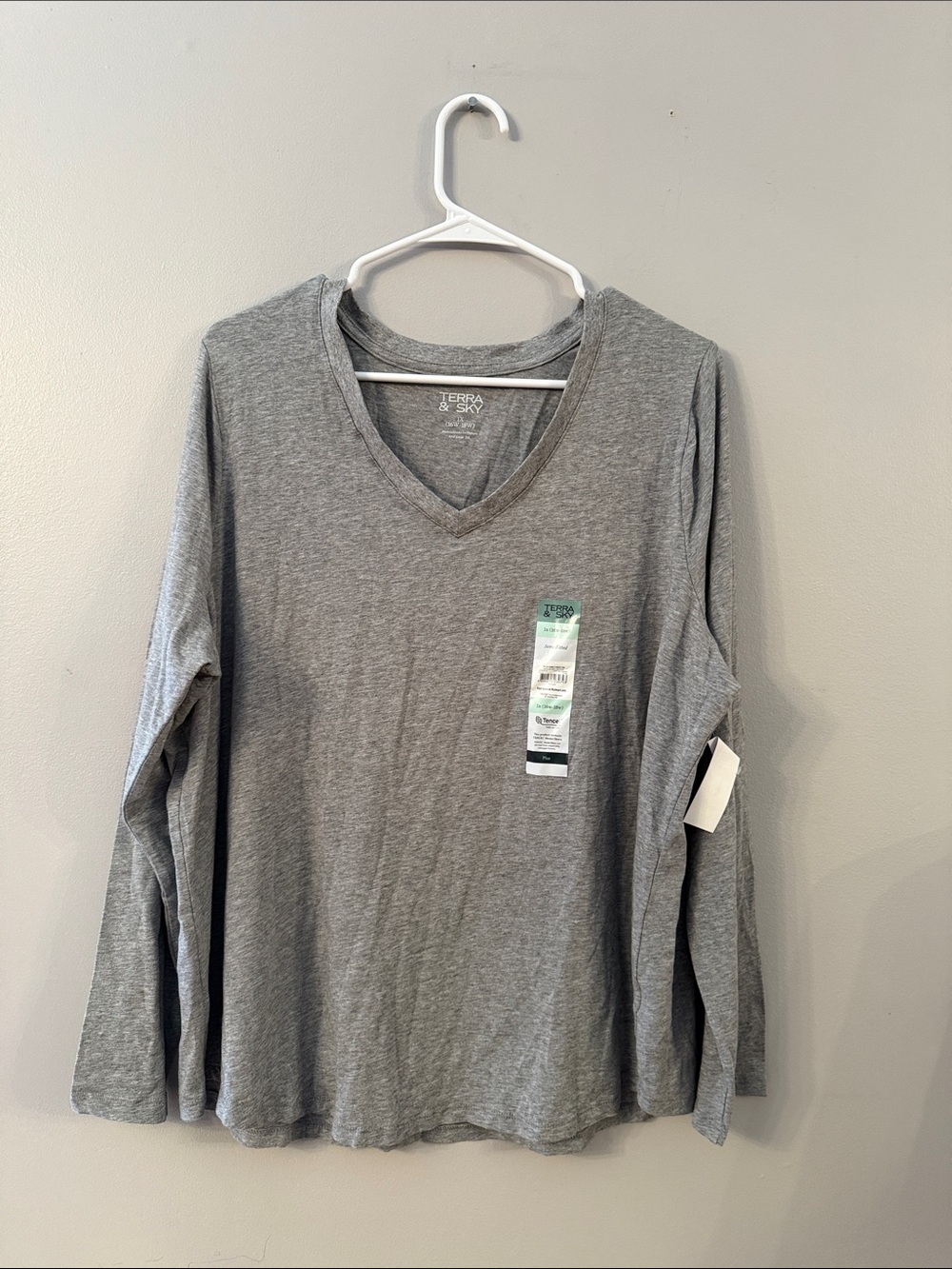 Terra & Sky Heather Gray V-Neck Long Sleeve Top